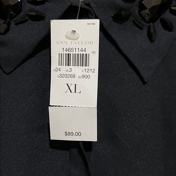 Ann Taylor Black Button Down Shirt with Embellished Collar - Picture 4 of 8